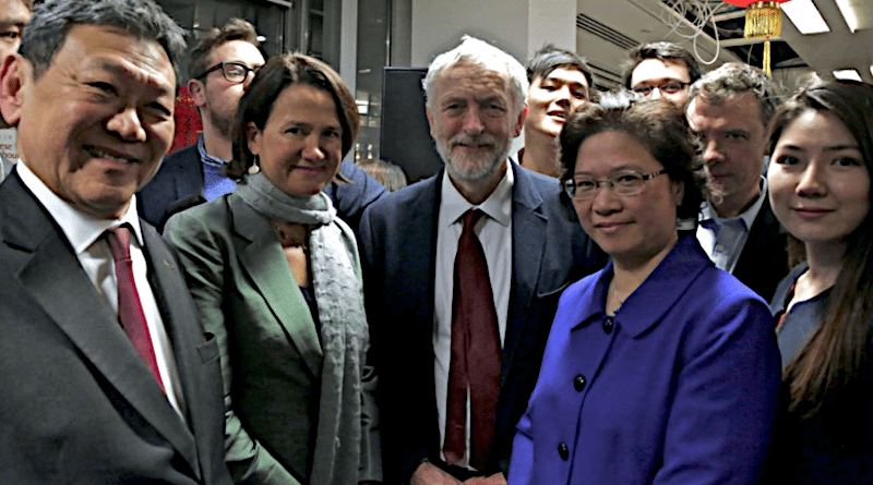 Christine Lee (center, right) is seen with then-Labour Party leader Jeremy Corbyn (center) and Labour MP Catherine West (center, left) in this photo posted to the British Chinese Project Facebook page on Feb. 12, 2016. According to the page's "about" sec. Credit: VOA