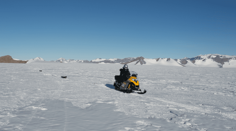 Ice penetrating radar survey to locate and examine subglacial lakes, taken in Antarctica in 2020 by Dr Kate Winter