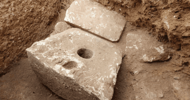 The 2700-year-old toilet seat made of stone. CREDIT: Yoli Schwartz, The Israel Antiquities Authority.