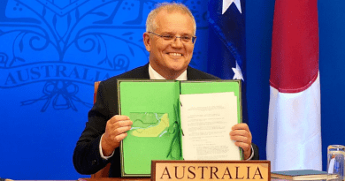 Australia's Prime Minister Scott Morrison shows signing of Reciprocal Access Agreement (RAA) with Japan. Photo Credit: Australia PM Office