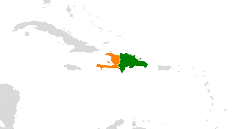 Map indicating locations of Dominican Republic and Haiti (orange). Credit: Wikipedia Commons