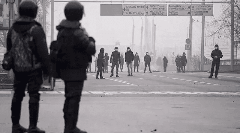 Protestors in Kazakhstan face off against military. Photo Credit: Mehr News Agency