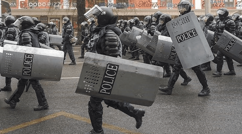 Kazakhstan police prepare to meet protestors. Photo Credit: Tasnim News Agency