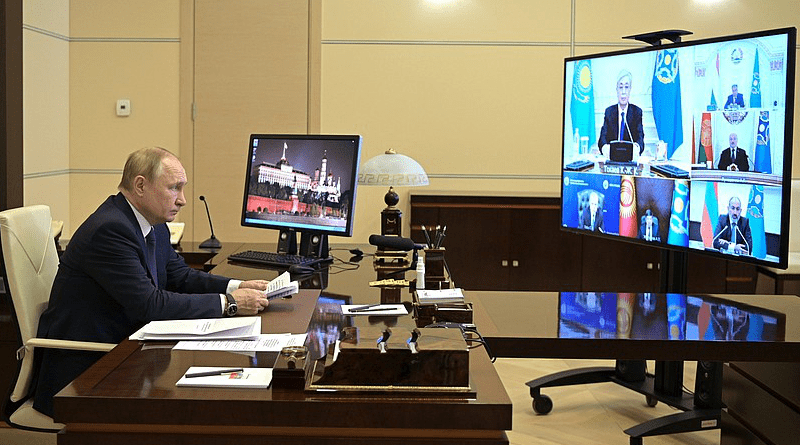 Russia's President Vladimir Putin takes part in an emergency session of the Collective Security Treaty Organisation Collective Security Council. Photo Credit: Kremlin.ru