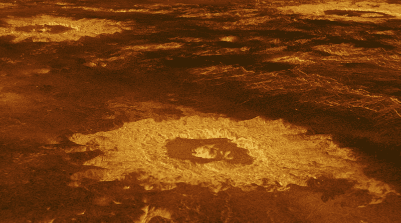 Surface of Venus, observed by NASA's Magellan (Magalhães) spacecraft, which mapped the entire surface of the planet using radar in the early 1990s. Evidence of volcanic activity and impact craters is observed. CREDIT: NASA/JPL