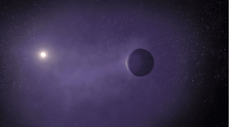 Illustration of the mini-Neptune TOI 560.01, located 103 light-years away in the Hydra constellation. The planet, which orbits closely to its star, is losing its puffy atmosphere and may ultimately transform into a super-Earth. CREDIT: W. M. Keck Observatory/Adam Makarenko