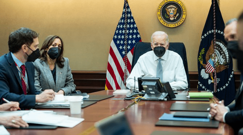 Joe Biden and Kamala Harris observe the counterterrorism operation leading to the death of Abu Ibrahim Al-Hashimi Al-Qurashi, Feb. 3. (Wikipedia Commons)