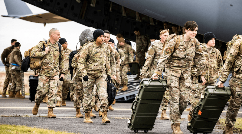 The first of 2,000 soldiers deployed to Europe in support of NATO allies arrives in Germany. Photo Credit: Army Spc. Joshua Cowden