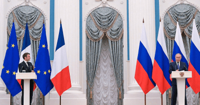 Russia's President Vladimir Putin with President of France Emmanuel Macron during a news conference following Russian-French talks. Photo: Sergey Guneev, Kremlin.ru