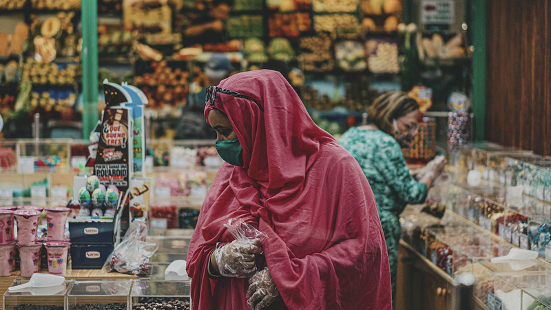 Woman Face Mask Market Hijab People Store Grocery