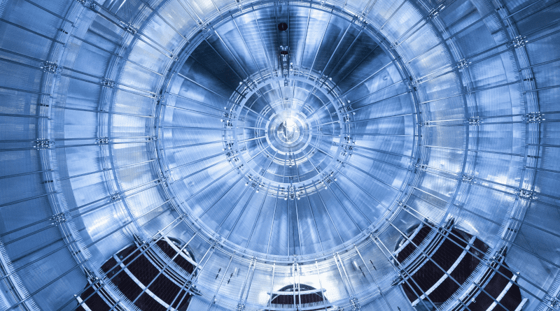 View into the main spectrometer of the KATRIN experiment to determine the mass of the neutrino on Campus North of KIT. (Photo: Markus Breig, KIT)