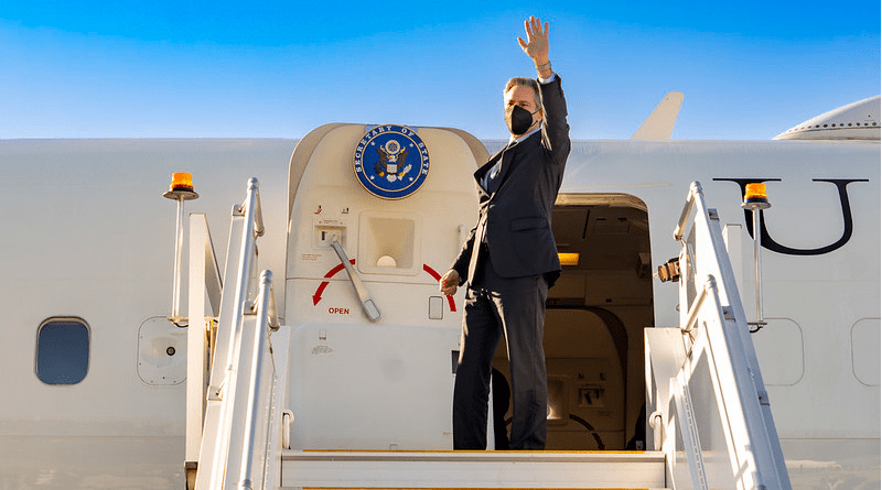 Secretary of State Antony J. Blinken departs Melbourne, Australia. [State Department photo by Ron Przysucha/ Public Domain]