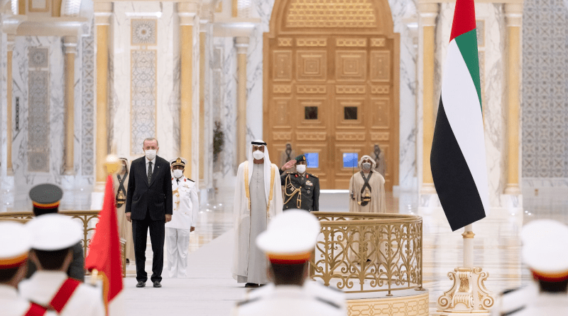 Turkey’s President Recep Tayyip Erdoğan with Crown Prince of Abu Dhabi Sheikh Mohamed bin Zayed Al-Nahyan. Photo Credit: UAE government, Twitter