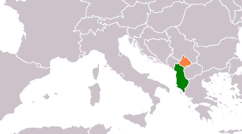 Locations of Albania (green) and Kosovo. Credit: Wikipedia Commons