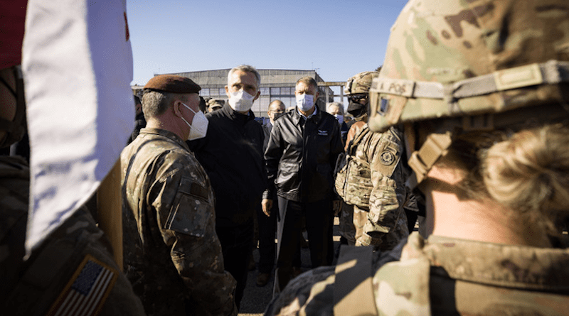 NATO Secretary General Jens Stoltenberg visits the Mihail Kogălniceanu Military Base (MK) in Romania to greet Allied deployments to the security of Romania and the Black Sea Region. Photo Credit: NATO