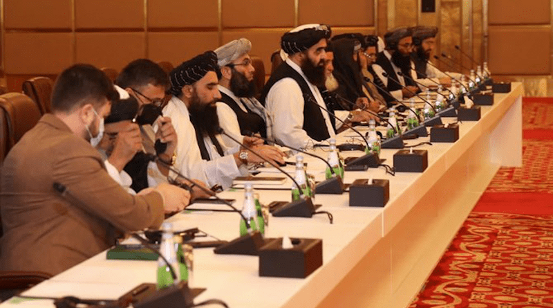 Taliban representatives meet with diplomats from the Gulf Cooperation Council (GCC) in Doha, Qatar, Feb. 14, 2022. (Twitter Photo)