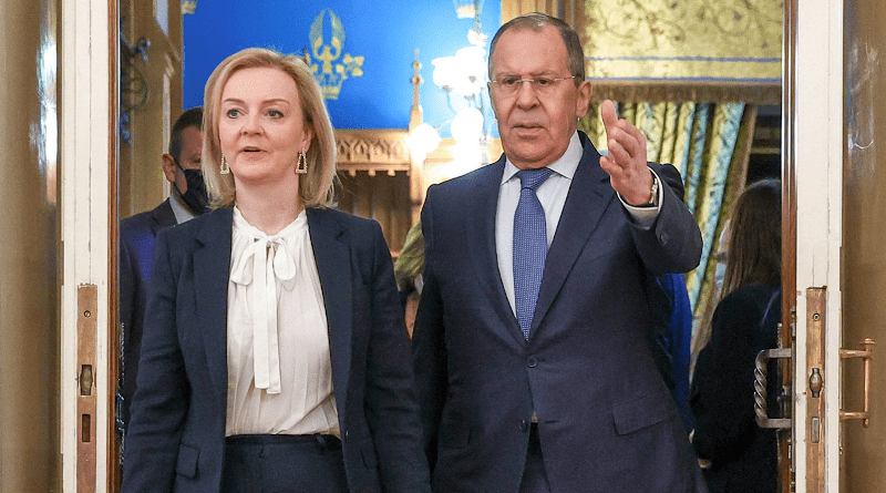 UK Foreign Secretary Liz Truss with Russia's Foreign Minister Sergey Lavrov. Photo Credit: Russian Foreign Ministry