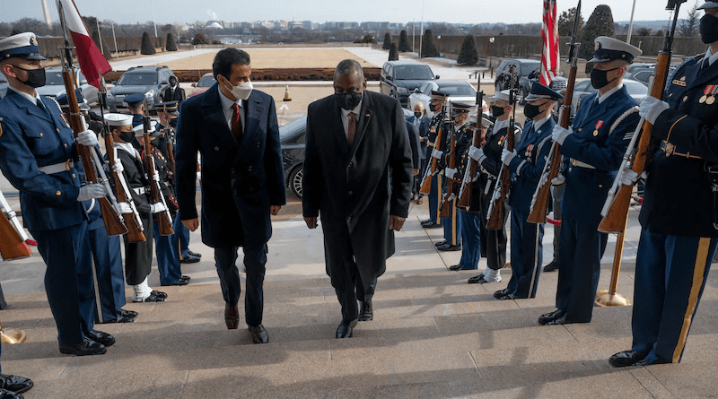 Secretary of Defense Lloyd J. Austin III hosts Qatari Amir Sheikh Tamim bin Hamad Al Thani at the Pentagon, Jan. 31, 2022. Photo Credit: Lisa Ferdinando, DOD