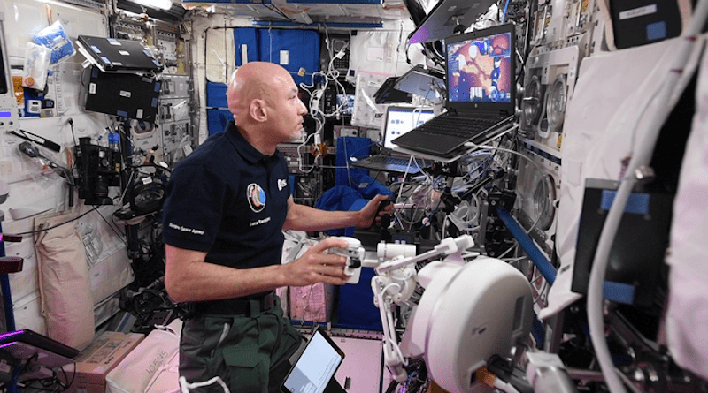 Astronaut Luca Parmitano operates the 'lunar rover' robot from onboard the International Space Station during the ANALOG-1 mission. Credit: ESA/NASA