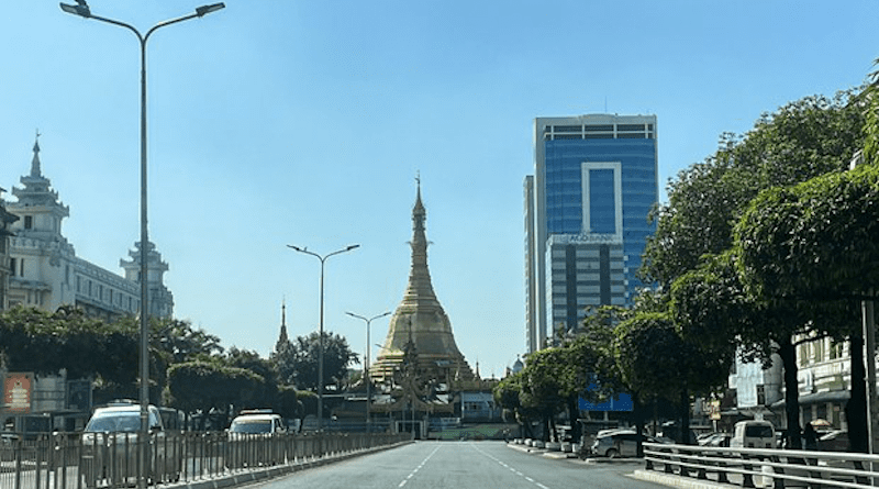 Barren streets in Myanmar's commercial center Yangon amid a "Silent Strike" to protest the one-year anniversary of the country's military coup, Feb. 1, 2022. Photo Credit: RFA