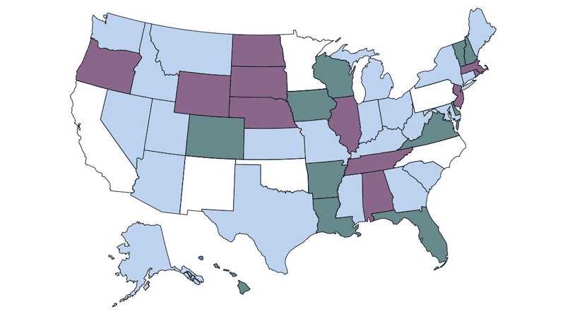 Map depicting state-specific marital exemptions to statutory rape laws in the United States. CREDIT: Kaya Van Roost