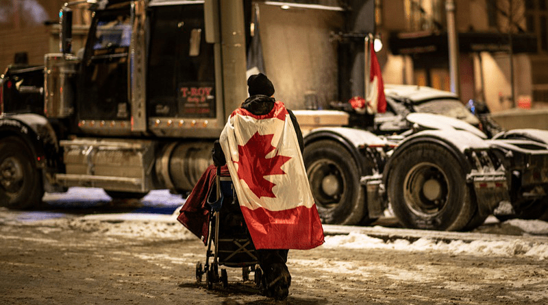 canada truck trucker protest flag