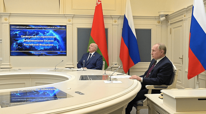 Russia's President Vladimir Putin and President of Belarus Alexander Lukashenko observe strategic deterrence forces exercise in the Kremlin’s situation room. Photo Credit: Kremlin.ru