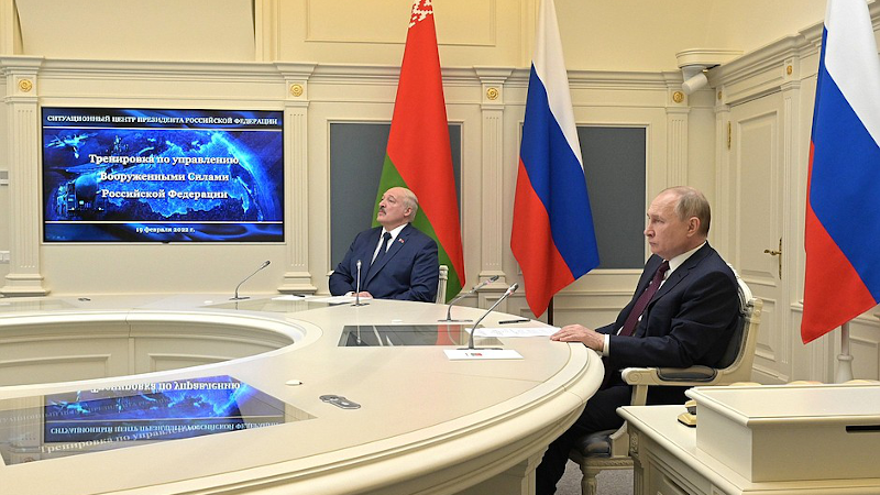 Russia's President Vladimir Putin and President of Belarus Alexander Lukashenko observe strategic deterrence forces exercise in the Kremlin’s situation room. Photo Credit: Kremlin.ru