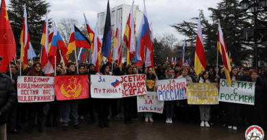 Protest in favor of Russia's invasion of Ukraine in Georgia's breakaway region South Ossetia. Photo Credit: Website of President of South Ossetia