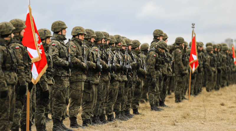 Polish soldiers assigned to 3rd Air Defense Rocket Brigade and U.S. soldiers assigned to 5th Battalion, 4th Air Defense Artillery Regiment held closing ceremonies for the Polish phase of exercise Saber Strike 22 in Poland, Feb. 26, 2022. Photo Credit: Army Staff Sgt. Clinton Thompson, National Guard