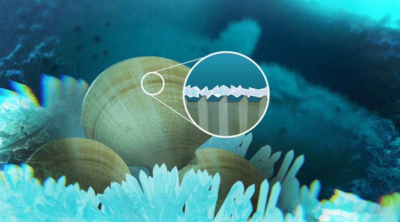 Due to a regular surface structure on the mussel "Adamussium colbecki" ice adheres to it only very weakly and can be easily washed away by currents. CREDIT: MPI-P
