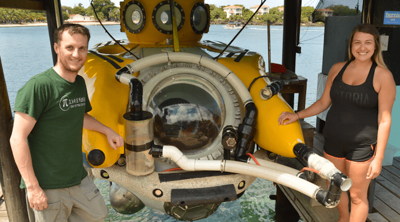 Research submersibles permit long-duration dives at any depth with panoramic views of underexplored ecosystems. They are also equipped with devices to collect fishes during those dives. CREDIT: D. Ross Robertson, Smithsonian Tropical Research Institute