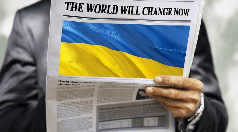 Man Newspaper Read World Change War Ukraine Flag