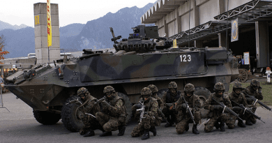 Swiss infantry squad and Mowag Piranha during presentation. Photo Credit: TheBernFiles, Wikimedia Commons
