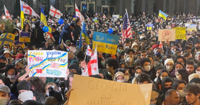 Georgians protest Russia's invasion of Ukraine. Photo Credit: RFE/RL