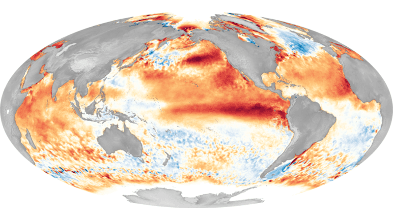 A map of the strongest El Niño on record in 2016, showing its imprint on sea surface temperatures: red is higher and blue lower than normal. Past climate conditions could hold the key to the future of El Niño, according to a new study led by scientists at The University of Texas at Austin CREDIT: National Oceanic and Atmospheric Administratio