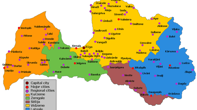Map of Latvia, with Latgale highlighted in blue. Credit: Wikipedia Commons