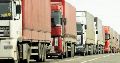 Trucks line a highway in Kazakhstan. (Photo: Kazakhstan government website)