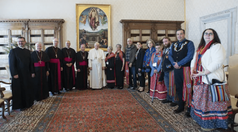 Representatives of the Métis Nation in Canada meet with Pope Francis. Photo Credit: Vatican Media