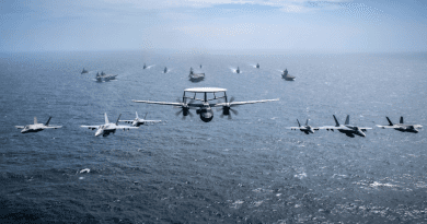 Ships and aircraft from U.S. Navy, Royal Navy, Japan Maritime Self-Defense Force, and Royal Australian Navy, led by USS Carl Vinson, HMS Queen Elizabeth, and JS Kaga, transit in formation during Maritime Partnership Exercise 2021, October 17, 2021, in Bay of Bengal (U.S. Navy/Haydn N. Smith)