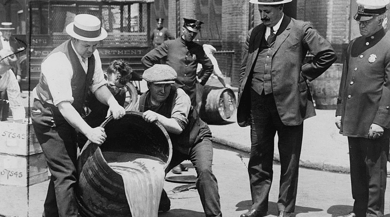 Removal of liquor during Prohibition in the United States. Photo Credit: Author unknown, Wikipedia Commons