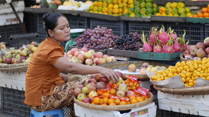 Market Myanmar Fruit Market Woman Food Exotic