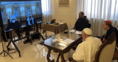 Pope Francis takes part in a video call with Patriarch Kirill on March 16, 2022. | Vatican Media.