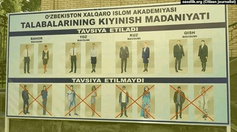 Dress code notice outside the International Islamic Academy, Tashkent, 2018 Ozodlik.org (citizen journalist)