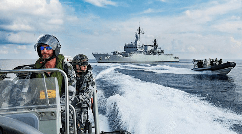Australian ship HMAS Toowoomba and Royal Malaysian Navy ship KD Lekir (26) participate in the Bersama Shield 2018 exercise, May 12, 2018. Photo Credit: Australian Department of Defense