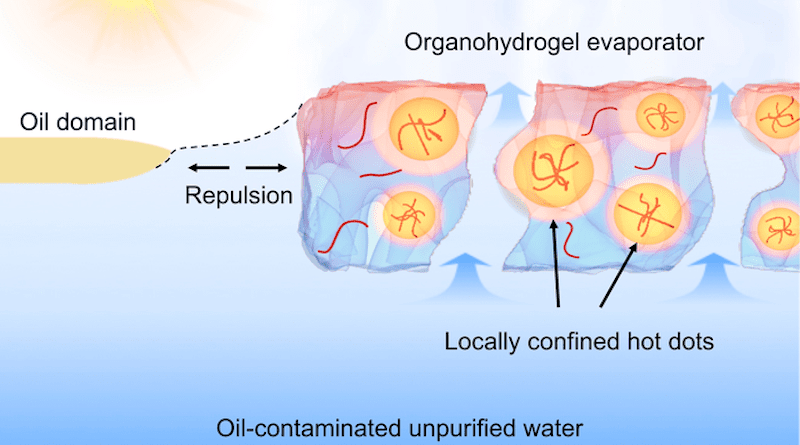 We propose an organogel-hydrogel compositing strategy for optimizing comprehensive performances of solar-driven evaporators in practical oil-polluted water purification. Ultra-stable floating ability, anti-oil-fouling property, accelerated vaporization process, long-term salt-resistance and scalability are integrated at one platform. Credit: Nano Research