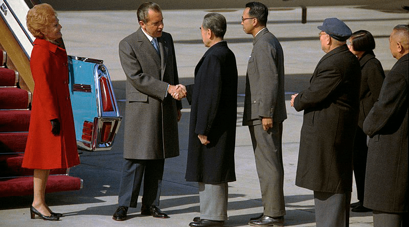 U.S. President Nixon shakes hands with Chinese Premier Zhou Enlai in Beijing. Photo Credit: Nixon White House Photographs, Wikipedia Commons