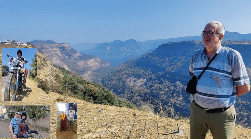 A montage of the author on his motorcycle visiting areas around Pune, India. Photo Credit: Sabahudin Hadzialic