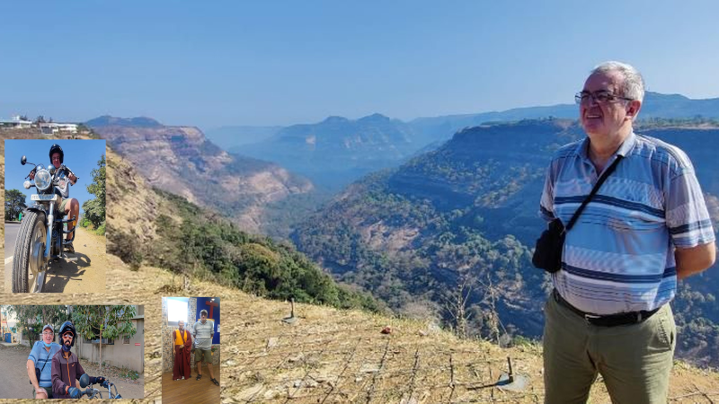 A montage of the author on his motorcycle visiting areas around Pune, India. Photo Credit: Sabahudin Hadzialic