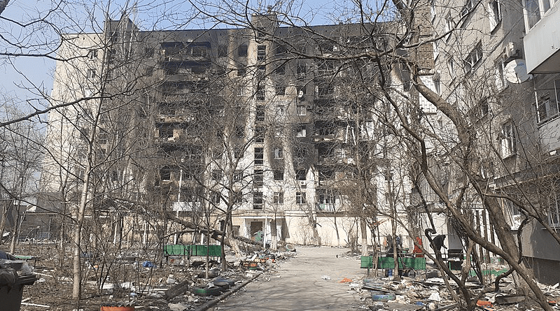 Aftermath of Russian bombing of apartment building in Mariupol, Ukraine. Photo Credit: Wanderer777, Wikipedia Commons